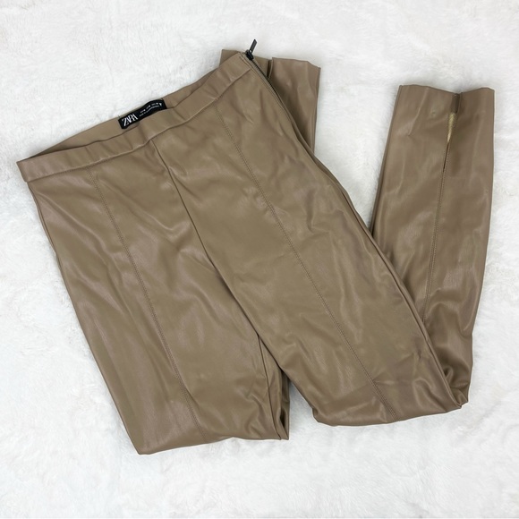 Zara Faux Leather Tan Pants - Picture 1 of 5